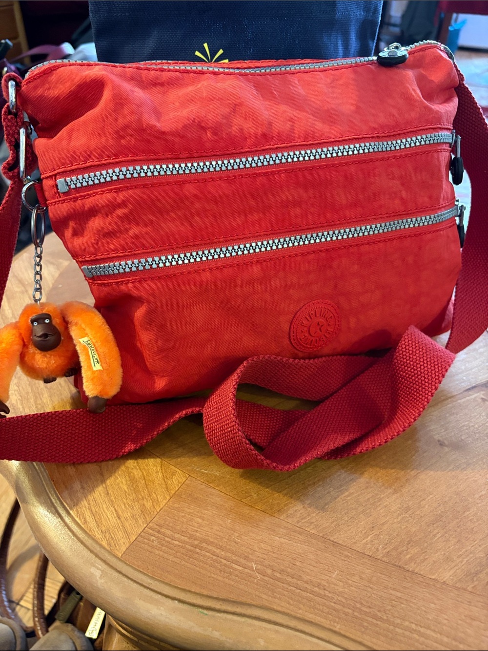 Kipling Red Nylon Crossbody with Monkey Charm